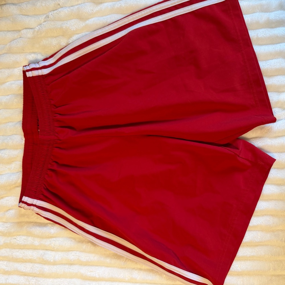 adidas Red Athletic Shorts with White Stripes